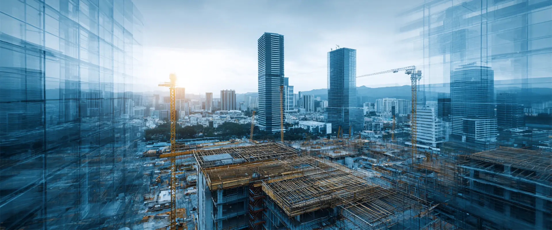 Yapımı devam eden yüksek binalar ve modern şehir silüeti